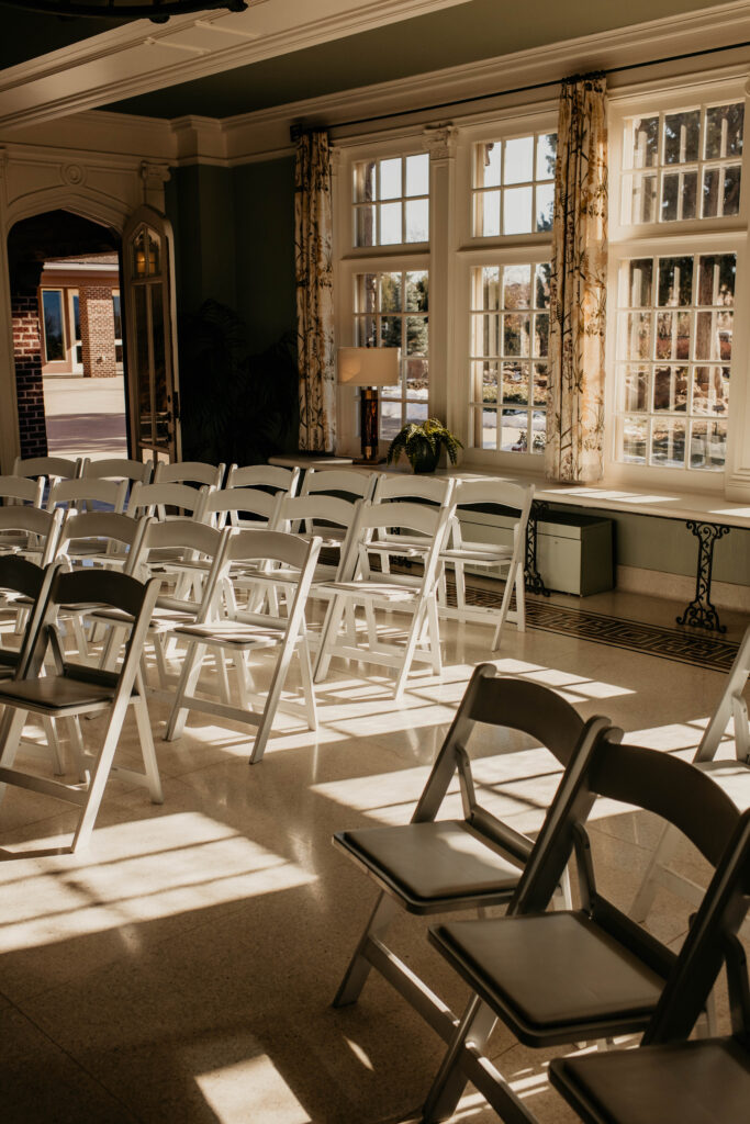 Indoor ceremony space with natural light for winter weddings.